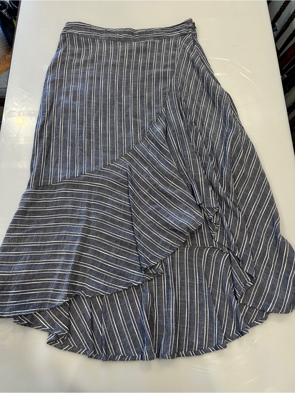 Lulus By The Bay Coastal Striped Ruffle High Low Midi Skirt Size L
